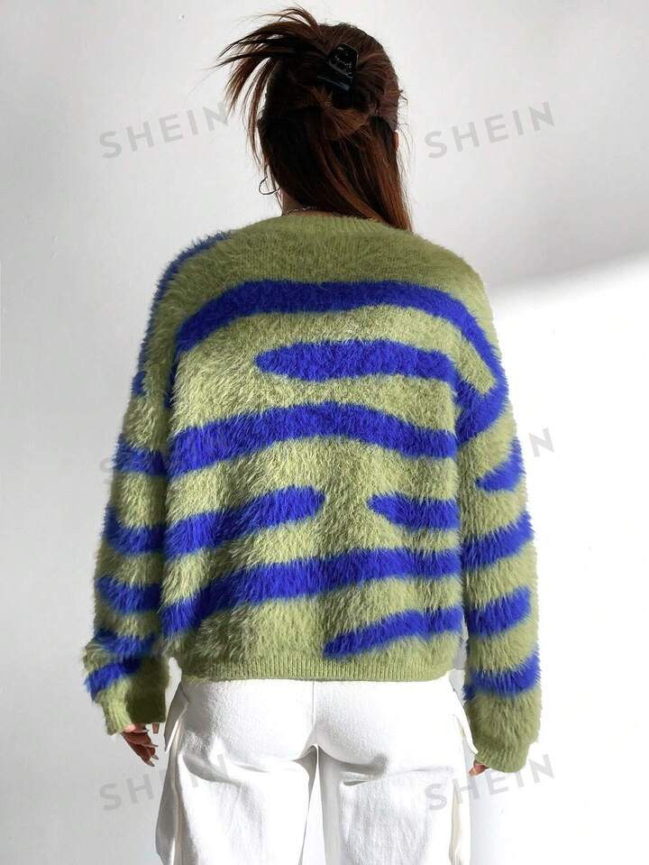 SHEIN Qutie Striped Pattern Drop Shoulder Sweater | SHEIN