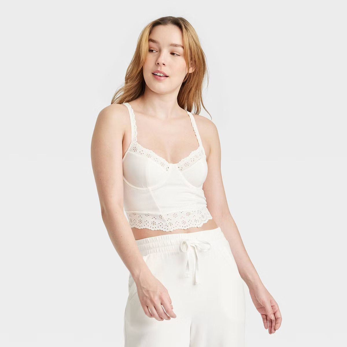 Women's Eyelet Corset - Colsie™ Off-White M | Target