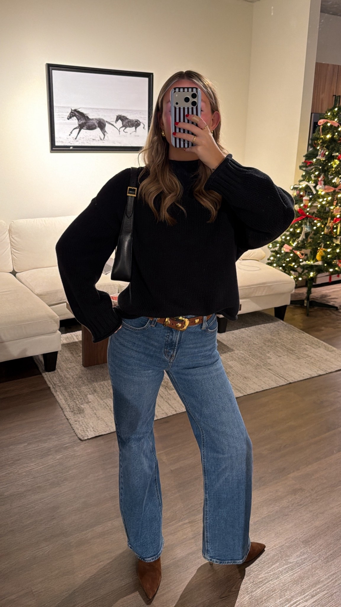 Wearing a small sweater and 25 in jeans!! Shade of jeans is “show me dark blue"

#LTKStyleTip 

#LTKHoliday #LTKFindsUnder100