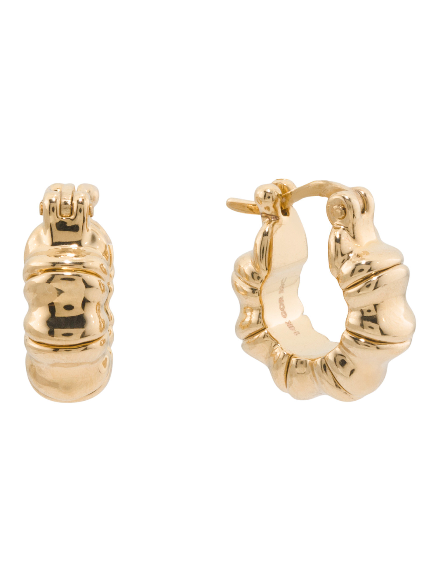14kt Gold Electroform Ribbed Wide Hoop Earrings | TJ Maxx