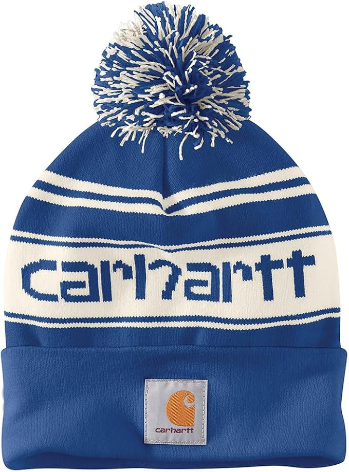 Carhartt Men's Knit PomPom Cuffed Logo Beanie | Amazon (US)