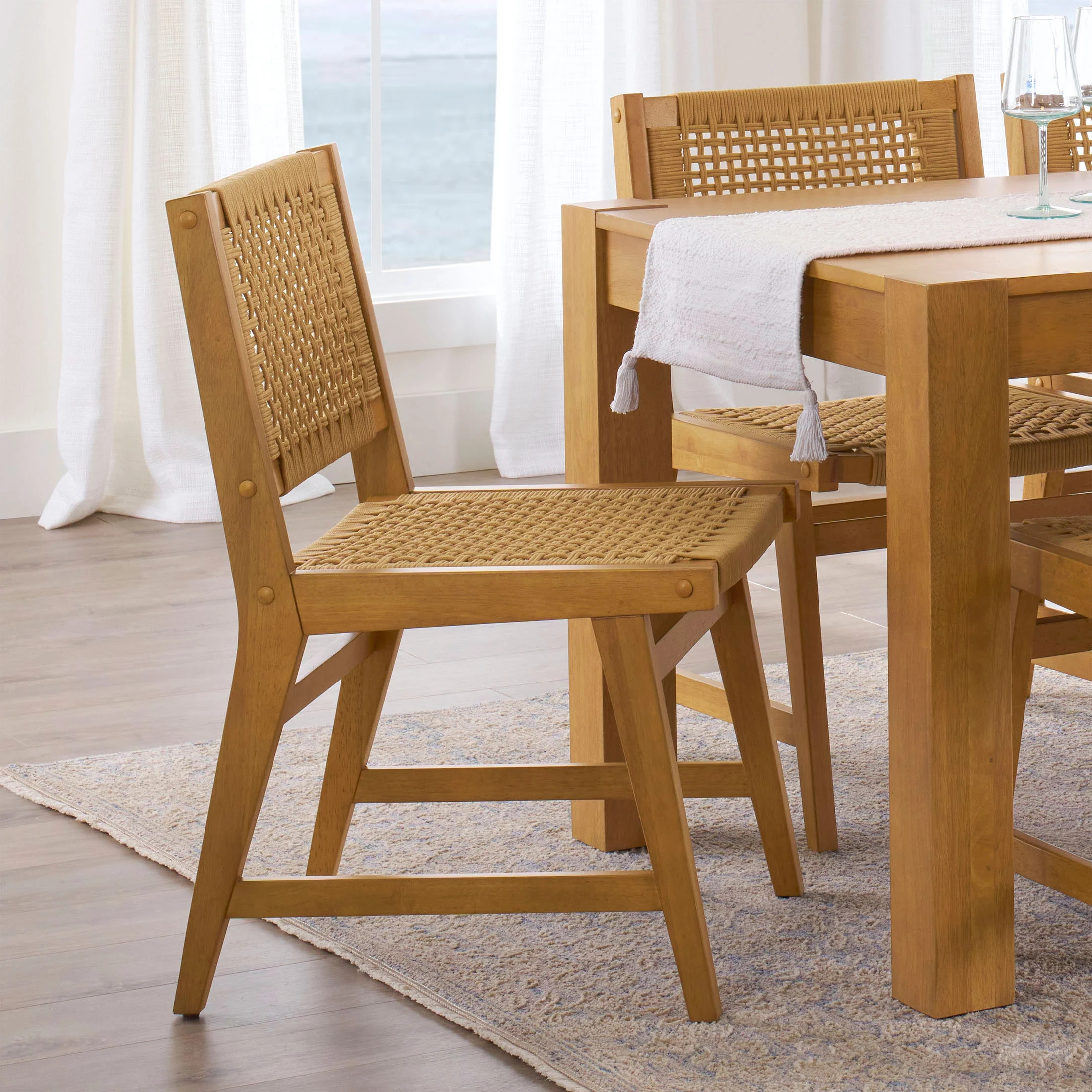 Better Homes & Gardens Vista Woven Coastal Dining Chairs 2 Pack, Light Honey Finish | Walmart (US)