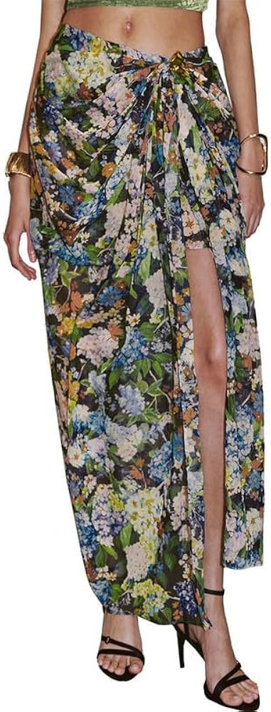 URBAN REVIVO Women's Boho Floral Print Bodycon Maxi Skirt Elastic High Waisted Sexy Slit Stretchy... | Amazon (US)