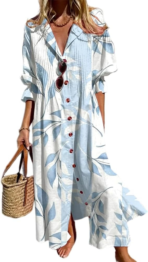Boho Floral Maxi Dress for Women Ruffle Sleeve Shirts Dress Summer Vacation Dresses 2026 | Amazon (US)