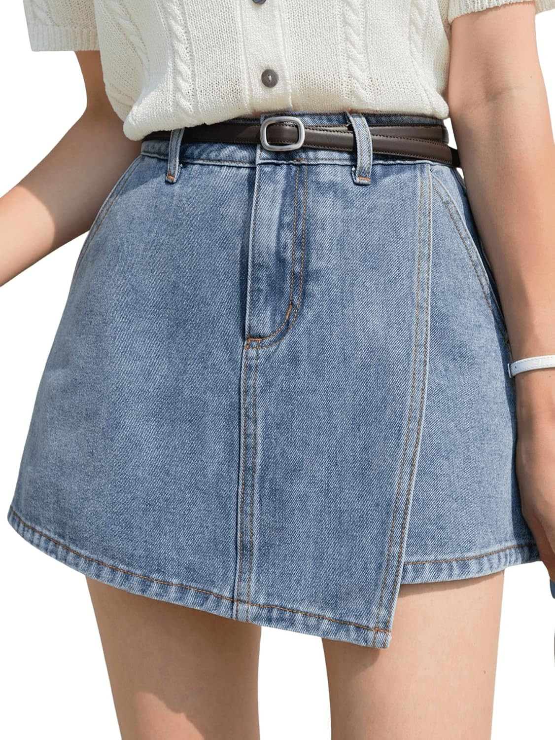 SweatyRocks Women's Casual High Waisted Denim Shorts Wrap Front Summer Mini Skort Skirt | Amazon (US)