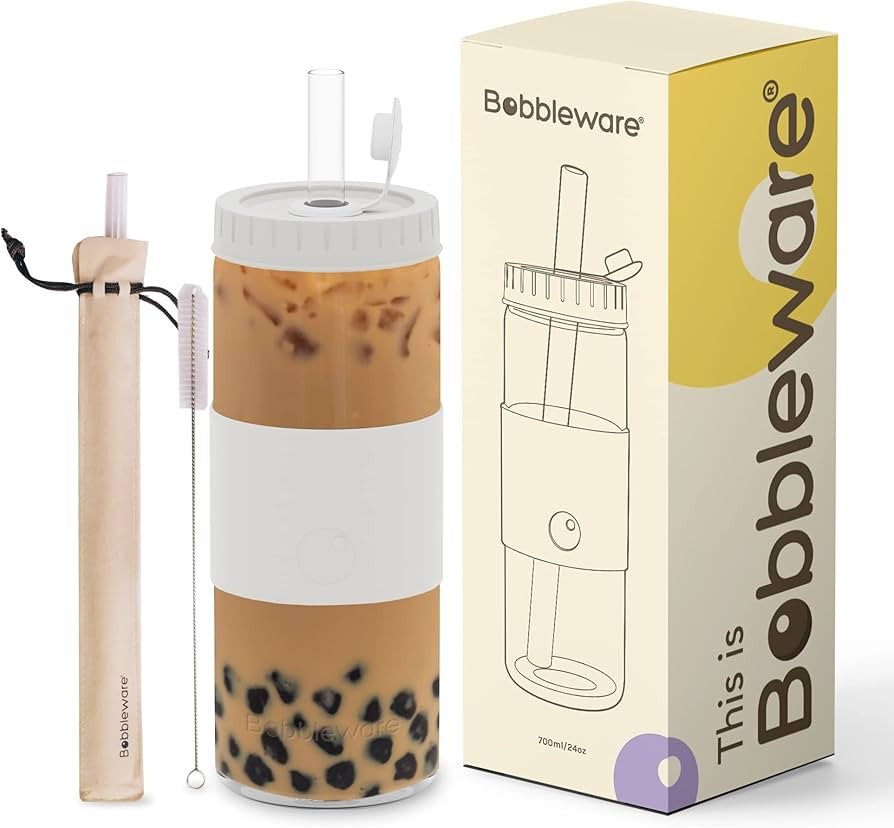 Tritan Plastic Bubble Tea Tumbler with Lid & Straw, Reusable Boba Smoothie Cup, Wide Mouth Travel... | Amazon (US)