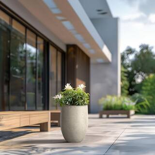 22"H Concrete Garden Flower Pots, Modern Round Lightweight Planters with Drainage Hole for Outdoo... | The Home Depot