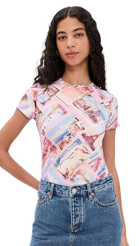 L'AGENCE Women's Ressi Postcard Crew Tee, Pink Postcard Print, L | Amazon (US)