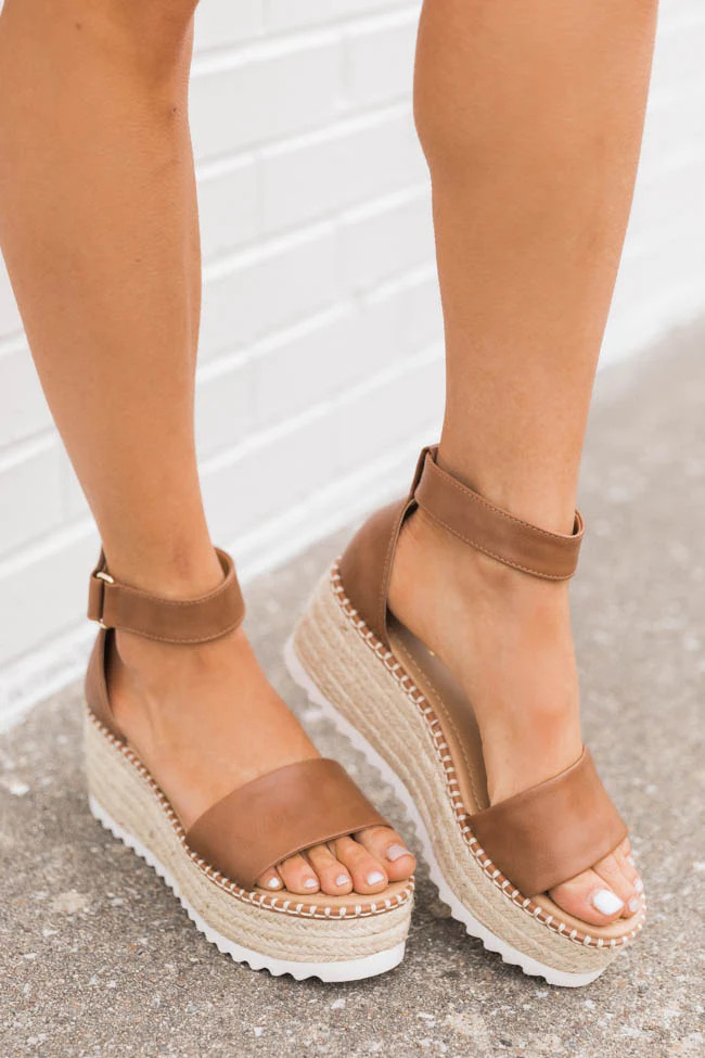 Lennon Leather And Jute Platform Tan Wedges | The Pink Lily Boutique