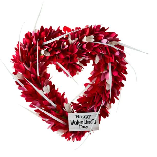 Way To Celebrate Happy Valentine's Day Woodchip Heart Wreath - Walmart.com | Walmart (US)