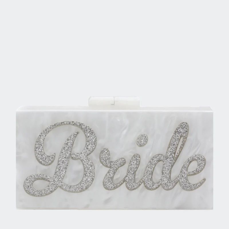 Rae of Light Custom Bride Acrylic Box Bag - Pearl White/Acrylic Clasp | Verishop