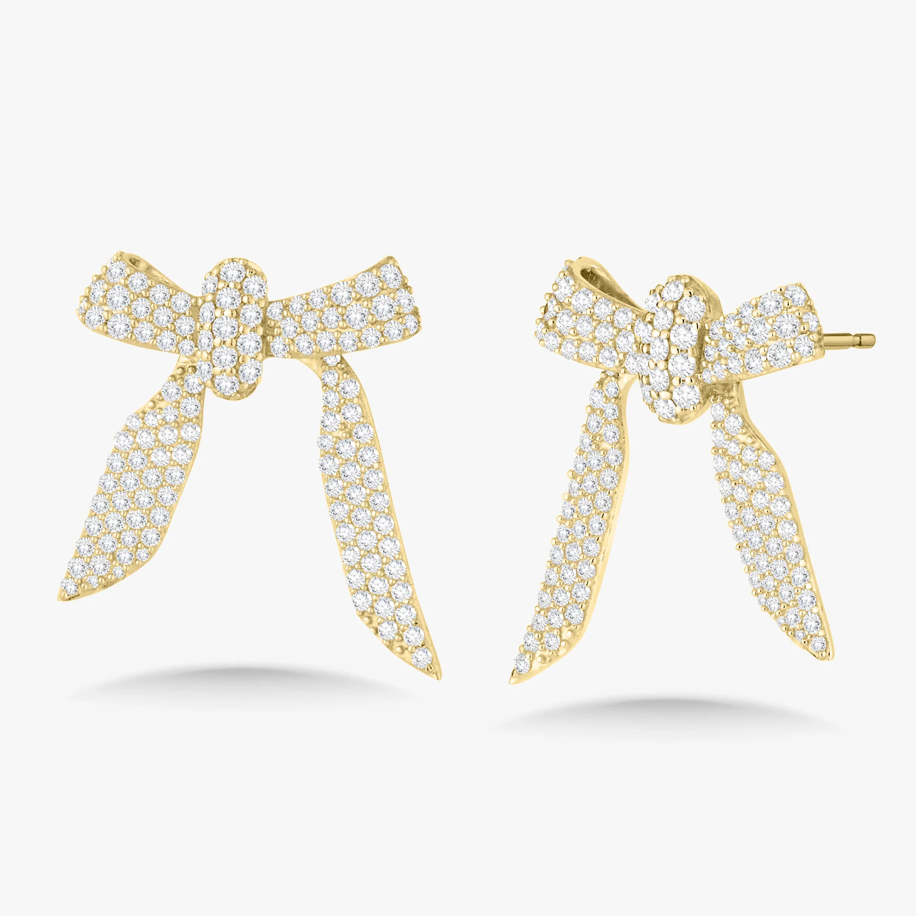 Ribbon Pave Diamond Moveable Bow Studs 1.55 ctw | RW Fine Jewelry