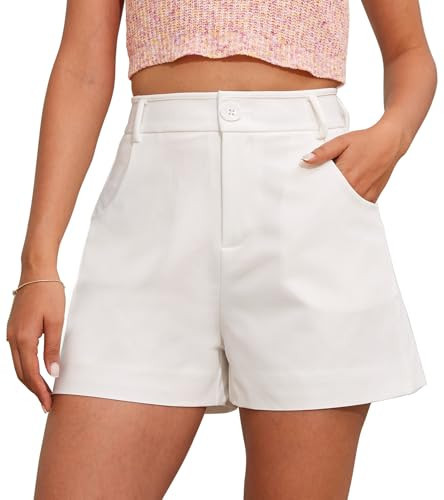 Ginasy Summer High Waisted Shorts for Women - Trendy Dressy Casual Wide Leg With Pockets White | Amazon (US)