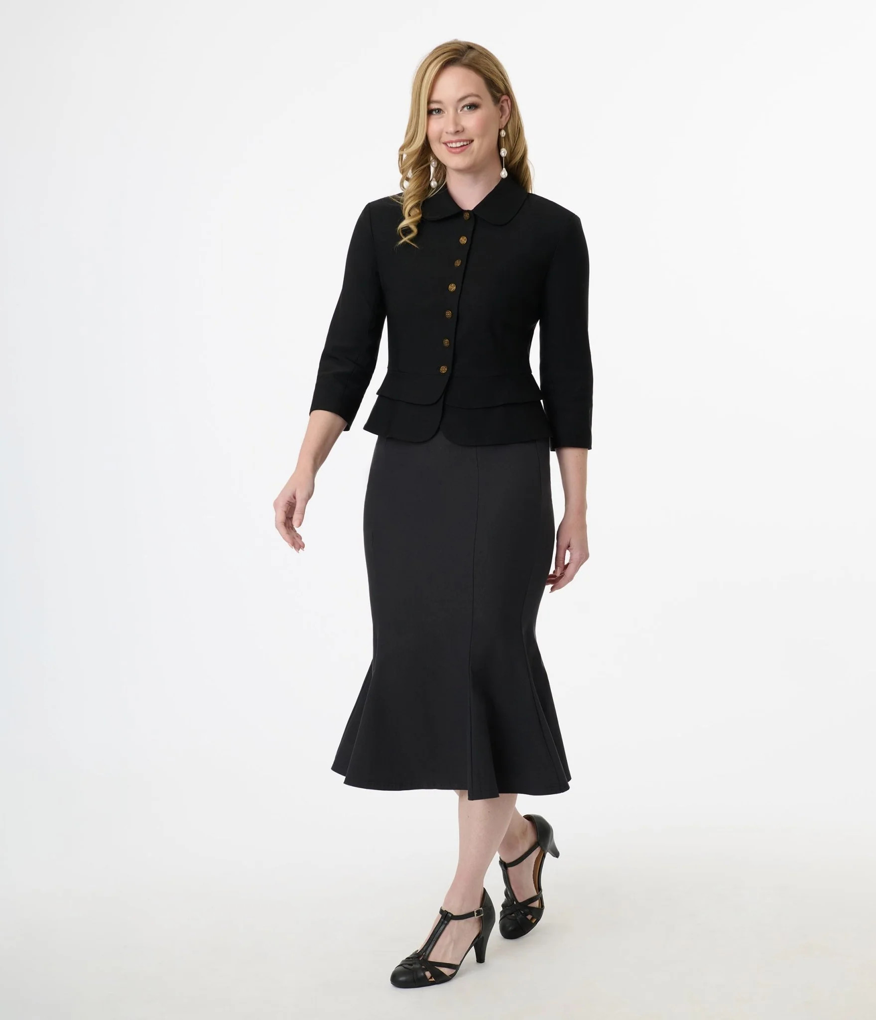 Unique Vintage 1940s Black Trumpet Skirt | Unique Vintage - North America