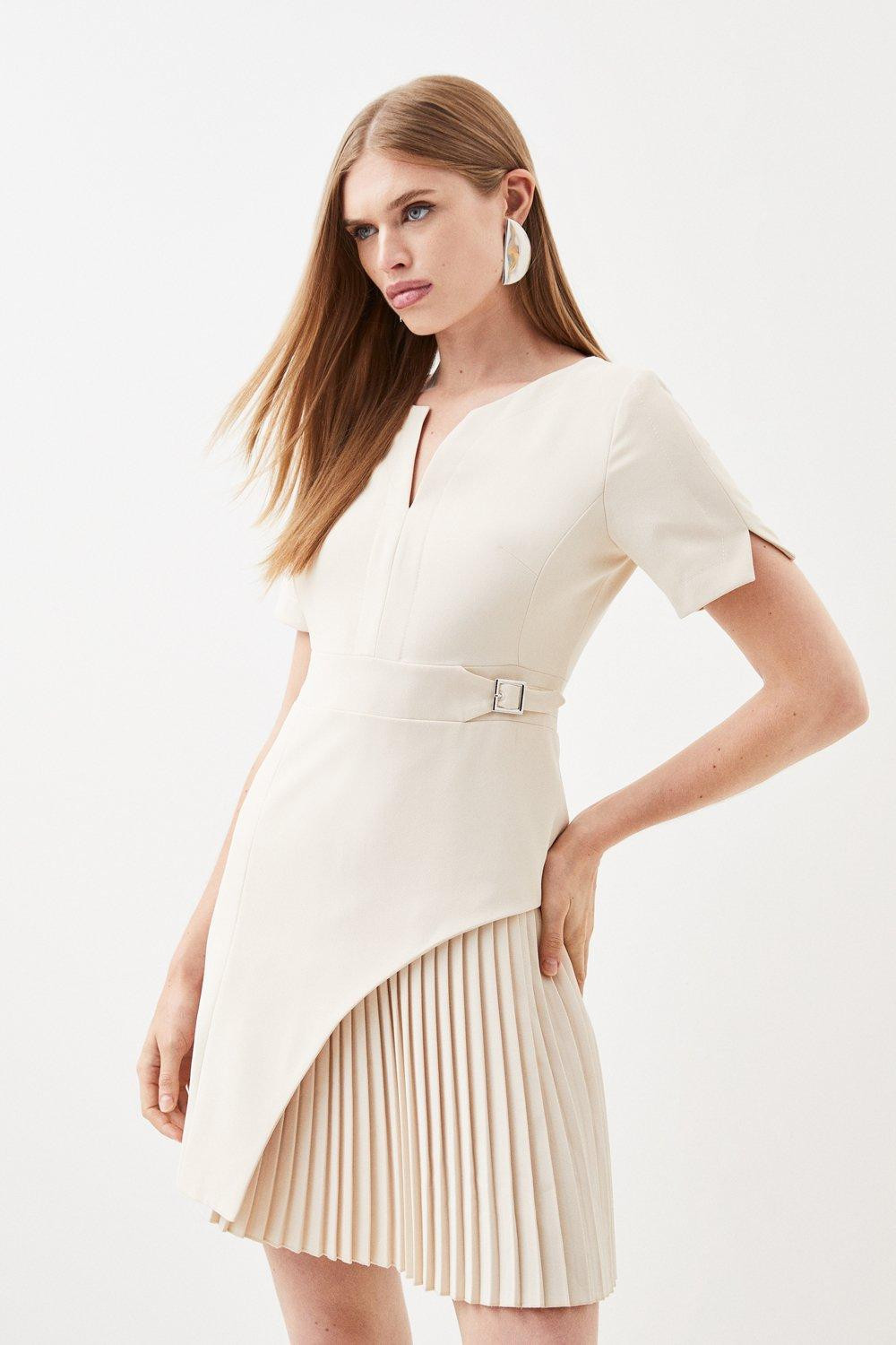 Tailored Military Pleat Short Sleeve Mini Dress | Karen Millen US