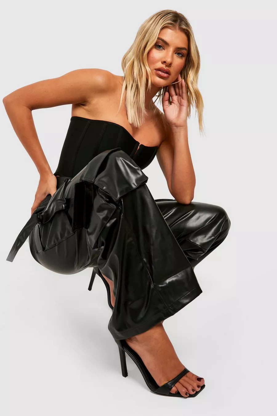 High Waisted Faux Leather Utility Pants | boohoo (US & Canada)