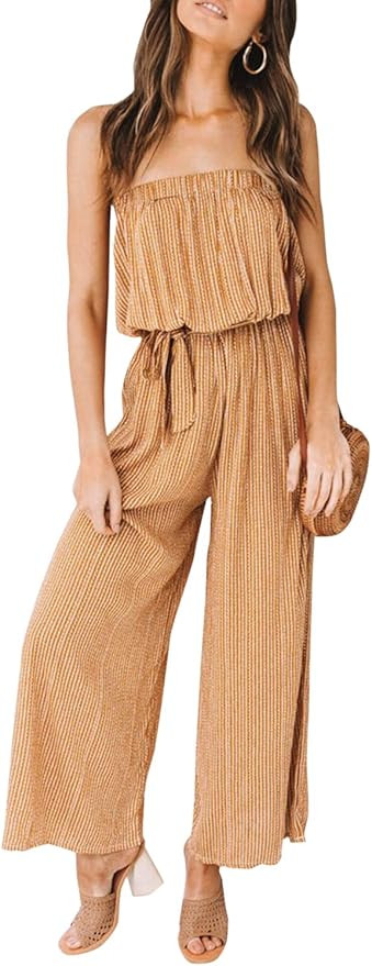 Miessial Women's Sexy Romper Off Shoulder Jumpsuit Casual Strapless Wide Leg Pants Jumpsuit | Amazon (US)