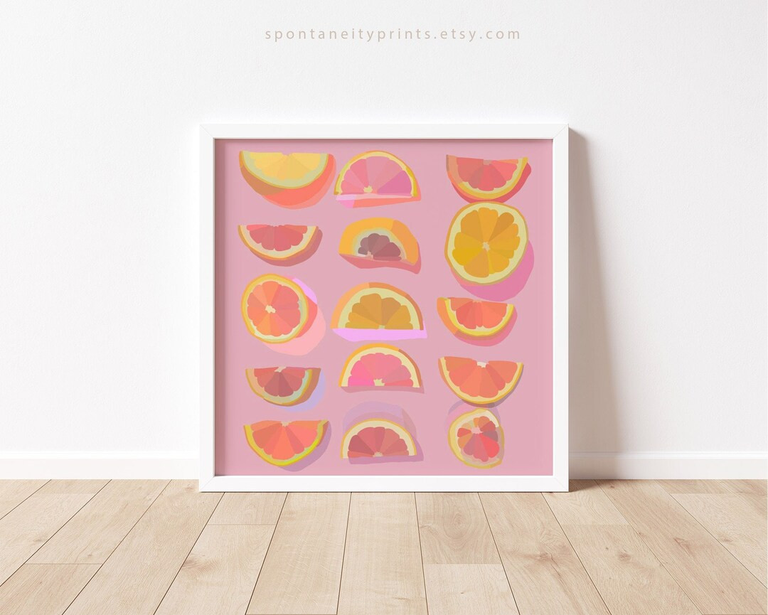 Fruit Artwork, Colorful Citrus Fruit Wall Art Print, Fun Eclectic Quirky Funky | 8x8 10x10 12x12 ... | Etsy (US)