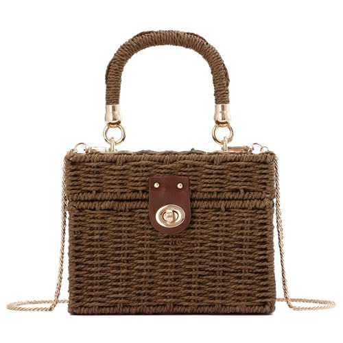 KUANG! Handwoven Rattan Bag for Women Woven Straw Square Crossbody Bag Vintage Basket Purse Beach Tote Bag | Amazon (US)