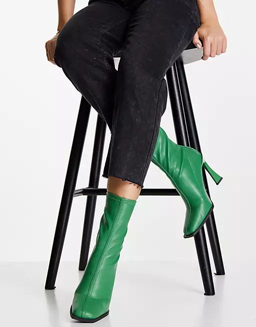 Topshop Hope high heel sock boot in green | ASOS (Global)