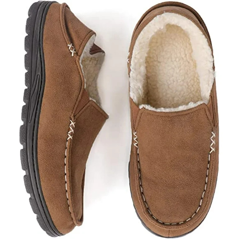 ULTRAIDEAS Mens Moccasin Fuzzy Slippers with Sherpa Fleece Lining Indoor Outdoor House Shoes | Walmart (US)