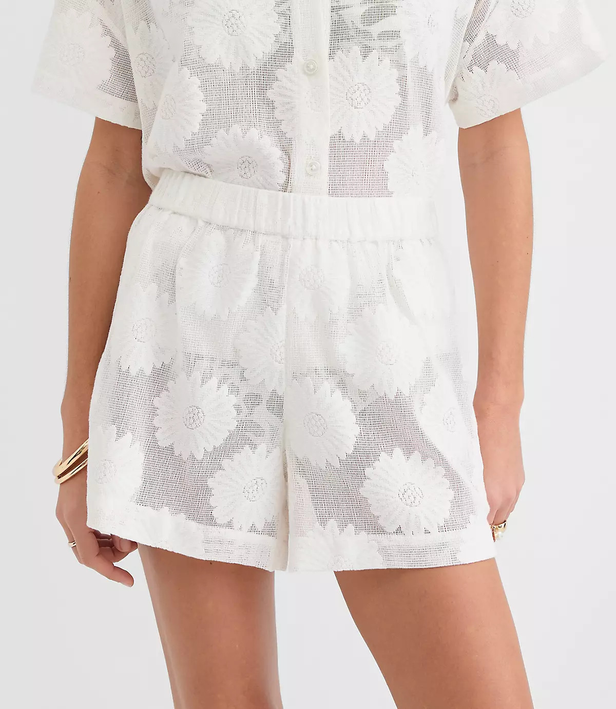 LOFT Beach Daisy Mesh Jacquard Shorts | LOFT
