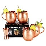 Set of 4 Copper Mugs with Free Extras - Moscow Mules - 100% Solid Copper Hammered Cups 16oz - Unique | Amazon (US)