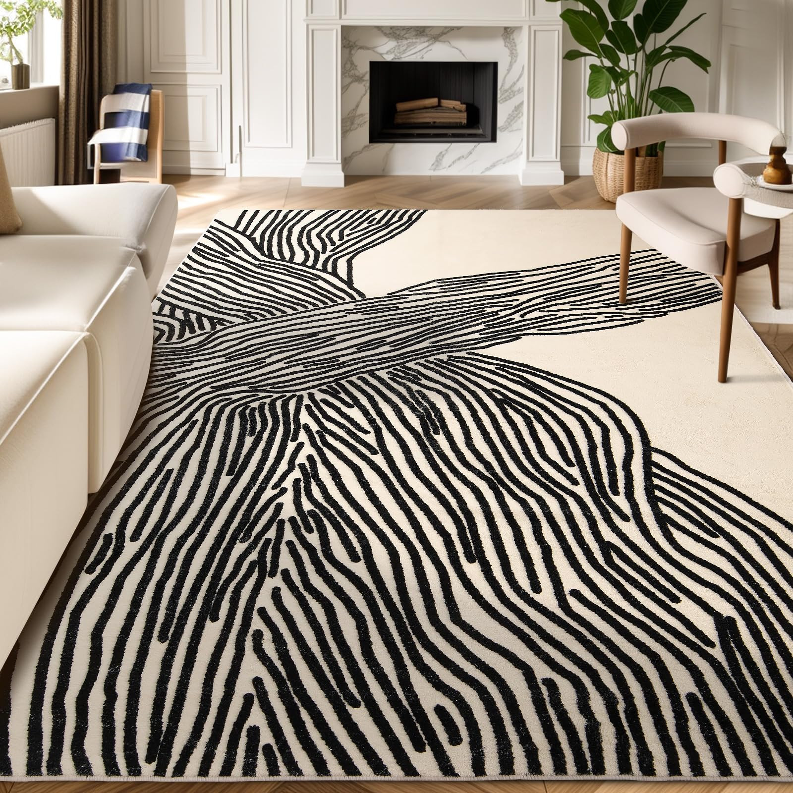 YIHOUSE 5×8 Ft Area Rugs, Abstract Washable Rug, Modern Black and White Rug for Bedroom Living R... | Amazon (US)