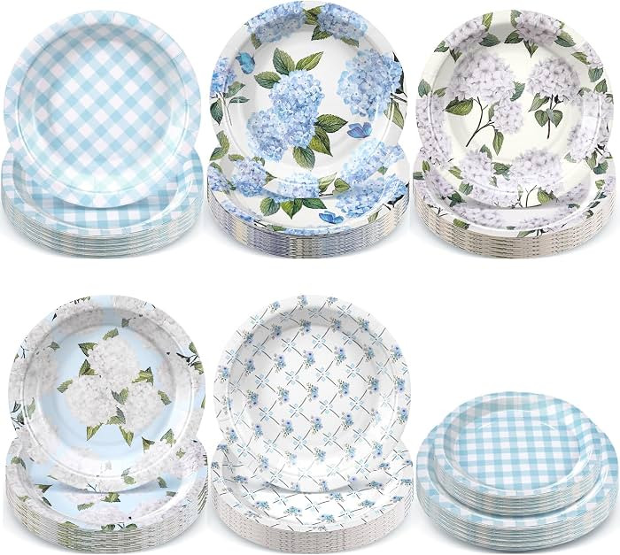 Pickmesh 100 Pcs Hydrangea Floral Paper Plates Hydrangea Dinner Plates 9'' Floral Disposable 7'' ... | Amazon (US)