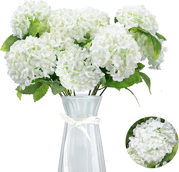 GREENTIME 13” Artificial Hydrangea Flowers Faux Hydrangea Bouquet with 7 Head 3.15” Tiny Hydr... | Amazon (US)