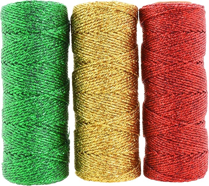 Mandala Crafts Green Red Gold Baker Twine Metallic Twine for Gift Wrapping - 11 Ply 165 Yards Dec... | Amazon (US)