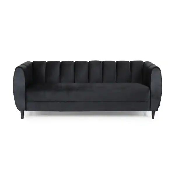 Bobran Modern Velvet 3-seat Sofa by Christopher Knight Home - 30.00" D x 83.25" W x 30.25" H - Bl... | Bed Bath & Beyond