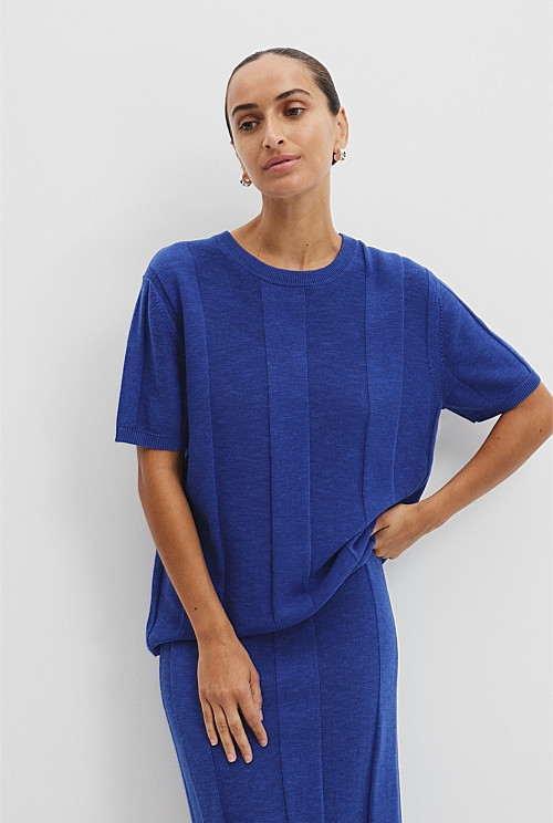 Organically Grown Cotton Linen Knit T-Shirt | Country Road