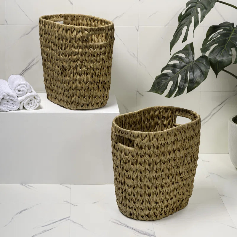 Maple Contemporary Farmhouse Resin 4.5-Gallon Tapered Oval Wicker Wastebasket with Handles (Set o... | Wayfair North America