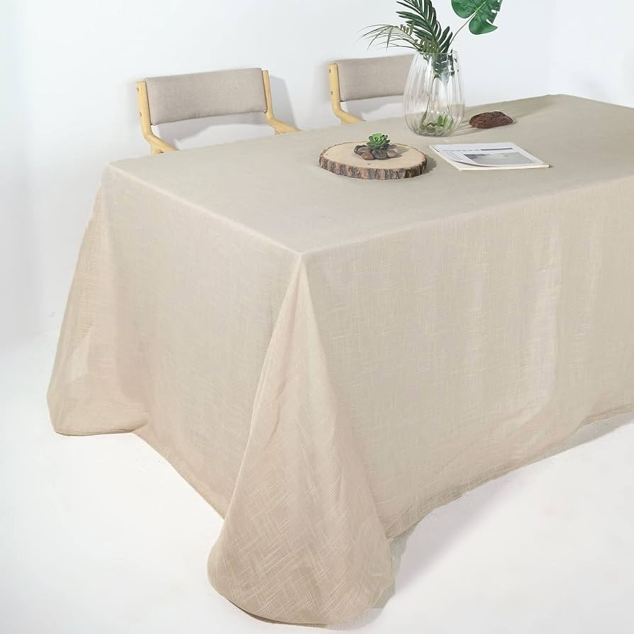 Efavormart 90"x156" Beige Rectangular Tablecloth, Linen Table Cloth with Slubby Textured, Wrinkle... | Amazon (US)