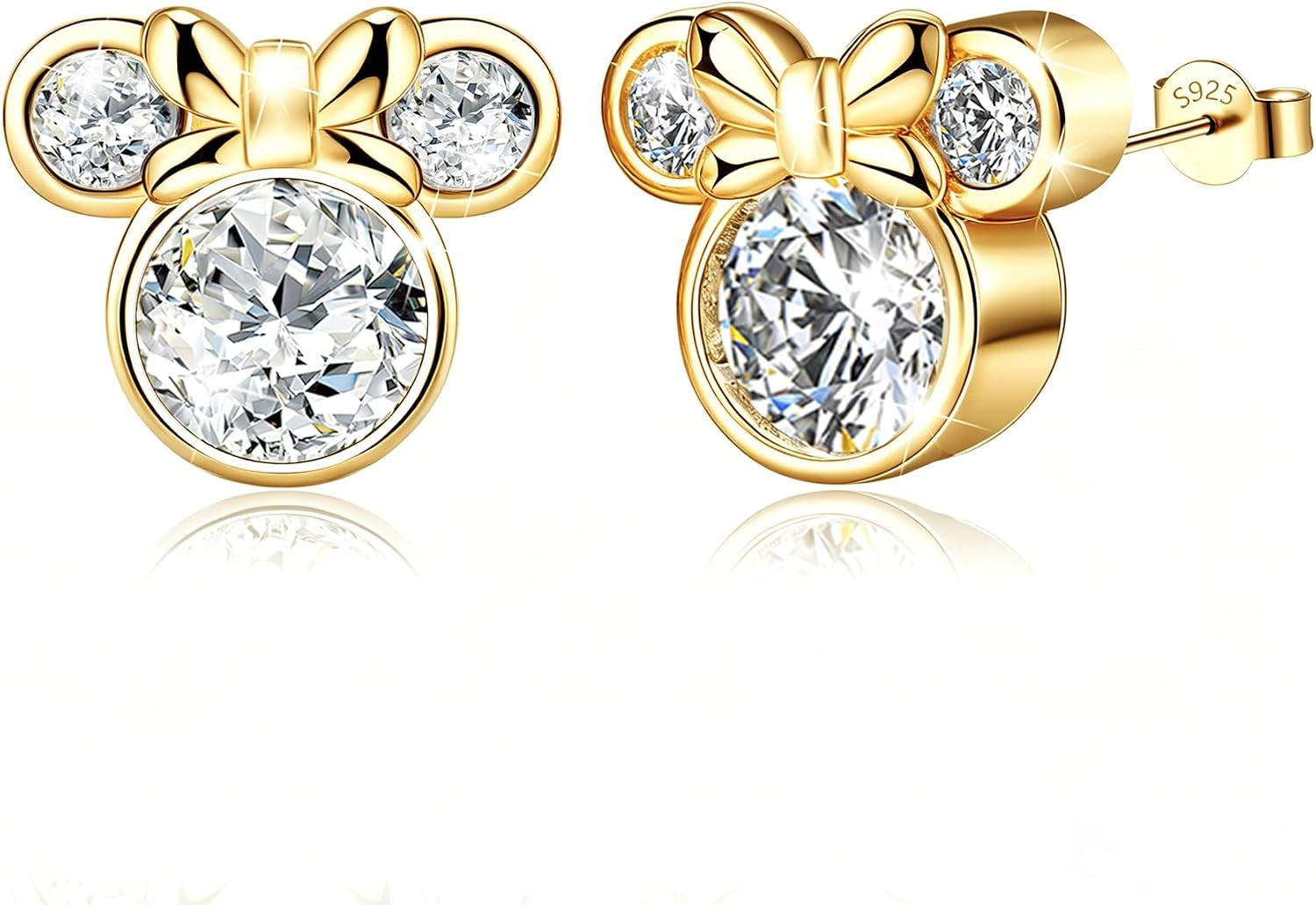 14K Gold Plated S925 Sterling Silver Bow Mouse Stud Earrings Sparkling CZ Fun Mouse Design Cute Animal Jewelry for Daughter Mom Wife Girlfriend Birthday Party | Amazon (US)