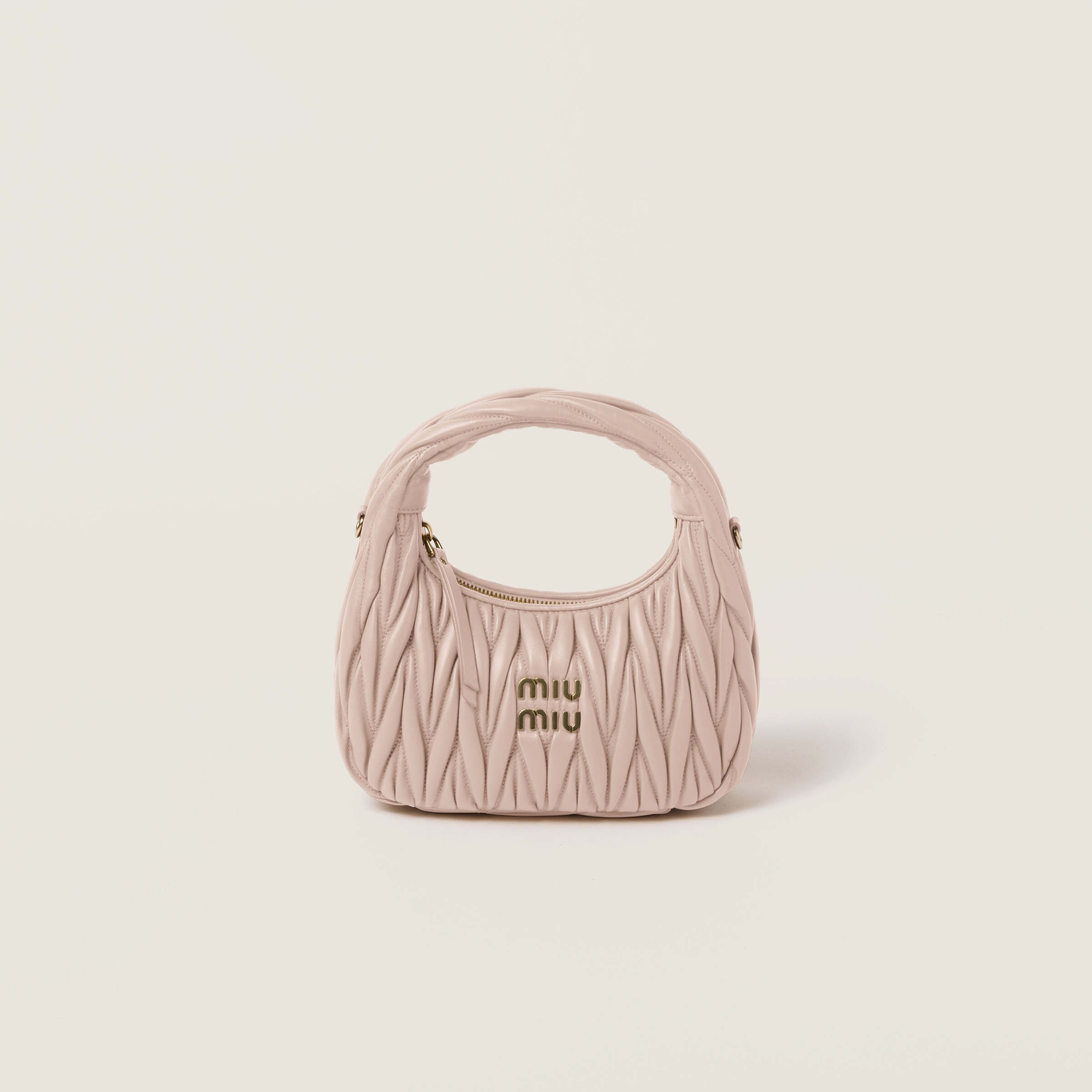Powder Pink Wander Matelassé Nappa Leather Hobo Bag | Miu Miu | Miu Miu US