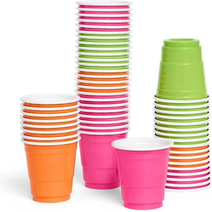 xo, Fetti Pink, Orange + Green Plastic Shot Glasses - 50 Disposable 2 oz Cups | Final Fiesta Bach... | Amazon (US)