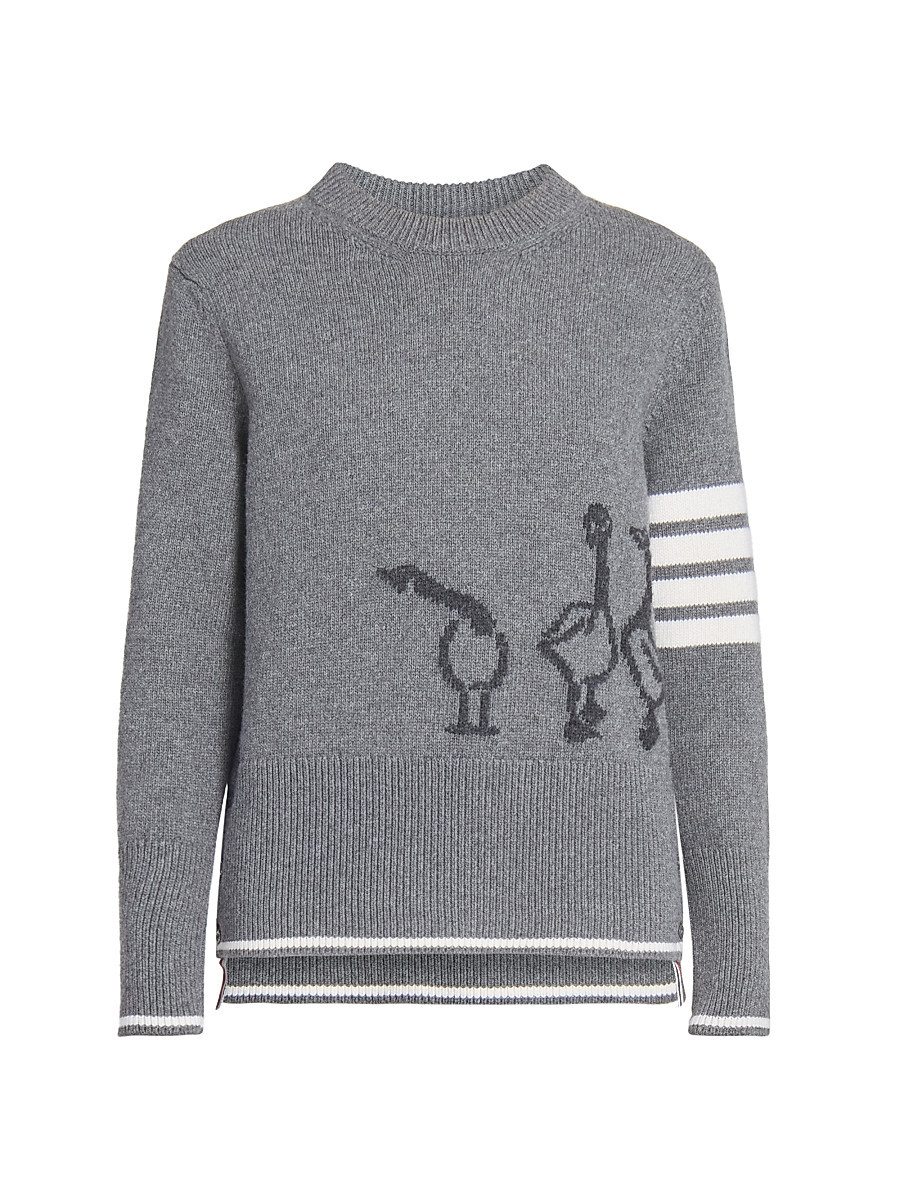 Women's Geese Intarsia Crewneck Wool Sweater - Med Grey - Size 0 | Saks Fifth Avenue