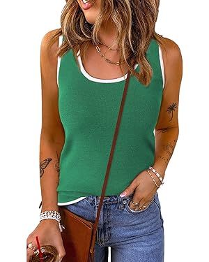 Dokotoo Womens Tank Tops Summer Sleeveless Scoop Neck Ribbed Knit Color Block Basic Slim Fitted C... | Amazon (US)