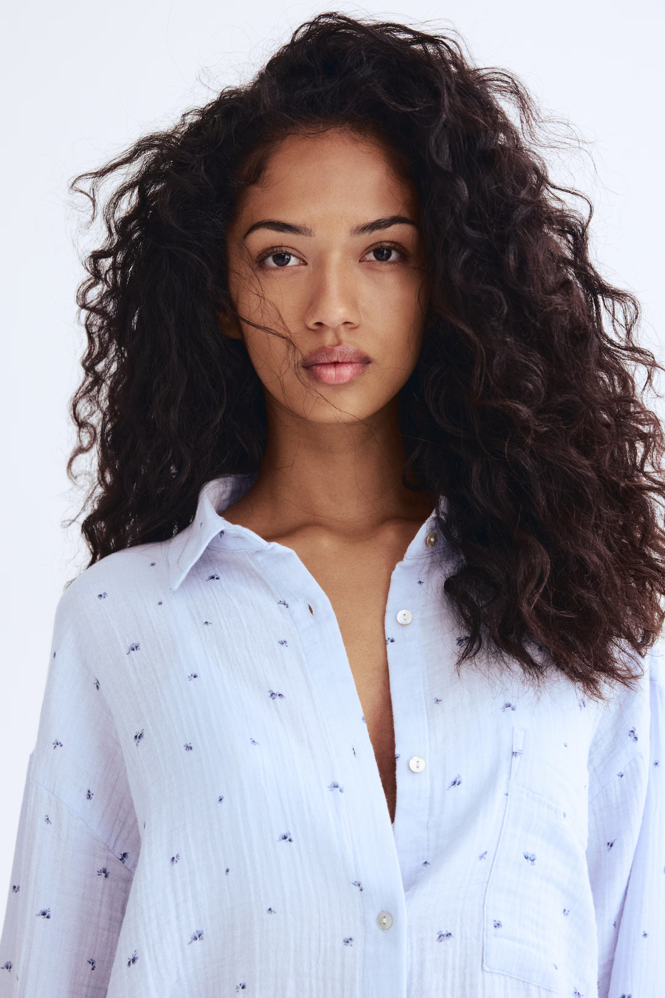 Cotton Muslin Pajamas - Light blue/floral - Ladies | H&M US | H&M (US + CA)