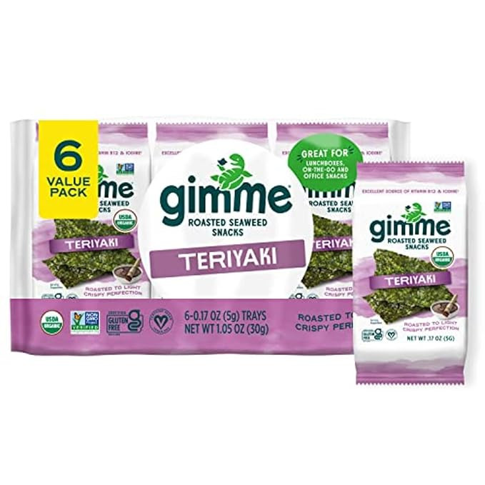 Gimme Seaweed Organic Premium Roasted Seaweed Snacks, Teriyaki, 6 Count, Keto, Vegan, Gluten-Free... | Amazon (US)