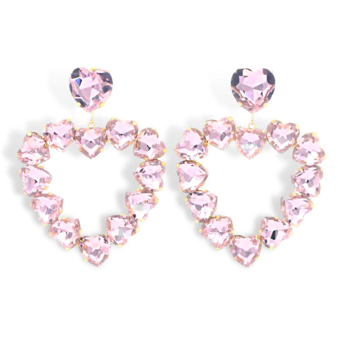 Light Pink Crystal Heart Earrings | Teggy French