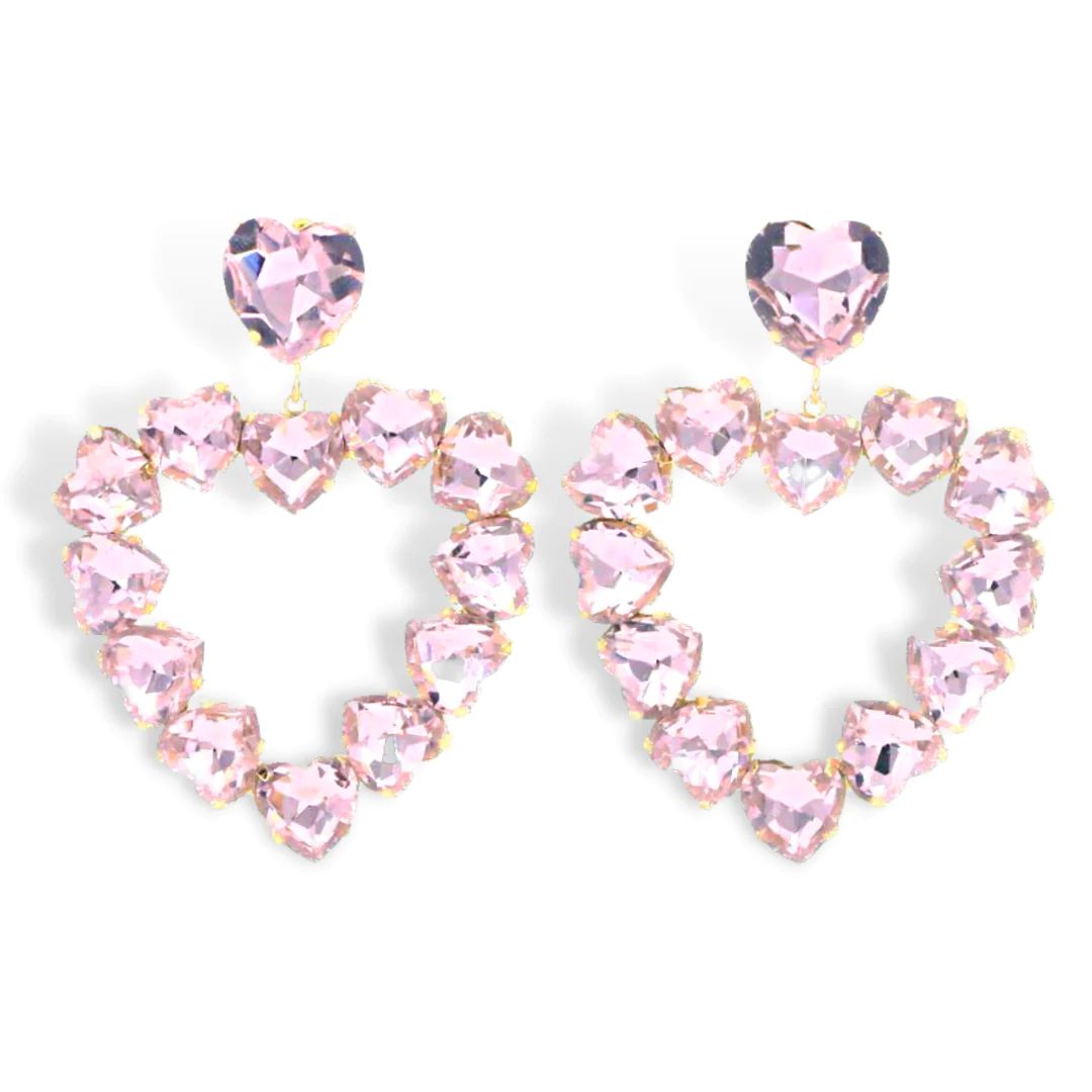 Light Pink Crystal Heart Earrings | Teggy French