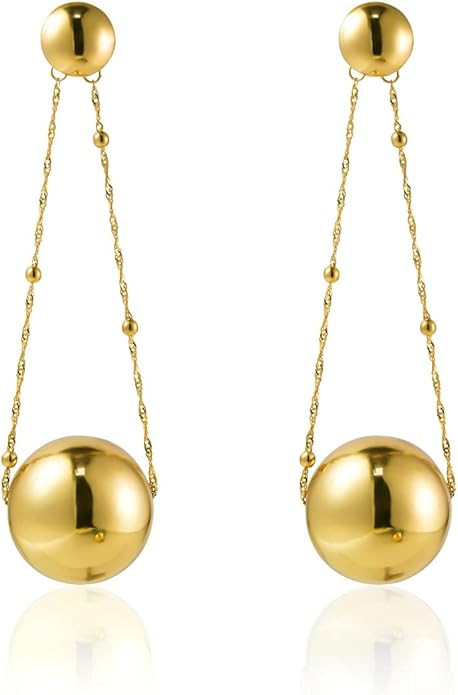 Boho Big Metal Chunky Hoop Women Earrings Ball Beads Dangle Earrings Bohemia Gold Statement Fashi... | Amazon (US)
