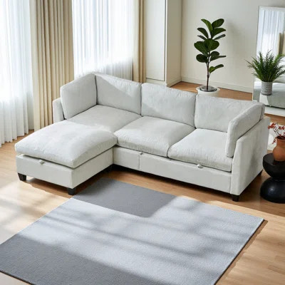 96.5" Sectional Couch For Living Room, Upholstered Soft Chenille Fabric Sofa, 3-Seater With One Ottoman L Shape Sofa | Wayfair North America