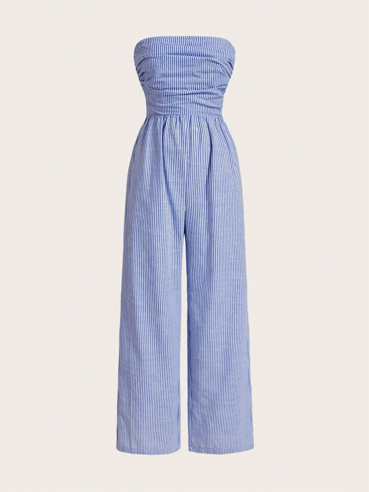 SHEIN EZwear Macacão Tubinho Casual De Verão Plissado E Listrado Para Mulheres | SHEIN