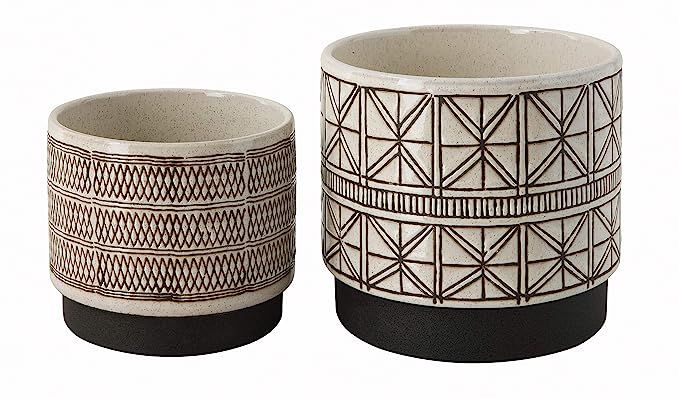 Creative Co-Op White Stoneware Planters with Black Designs (Set of 2 Designs) | Amazon (US)