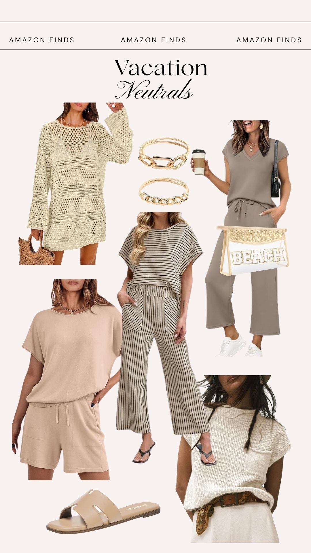 Vacation neutrals. Vacation loungewear. Things to wear on vacation. Leisure wear.