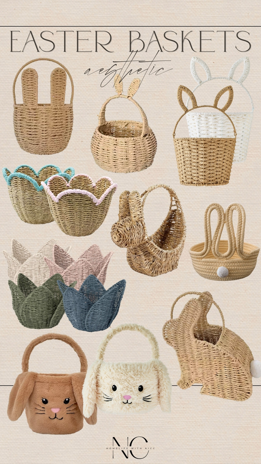 If you love a more neutral Easter look, these baskets are so good 🐰🌿

I rounded up some of the cutest woven (and a few fuzzy 🥰) bunny baskets that would be perfect for stuffing with Easter goodies this year. They’re perfect for little kids, but adorable for for older kids too! #easterbasket #easterbasketstuffers  

 #LTKSeasonal #LTKHome #LTKKids